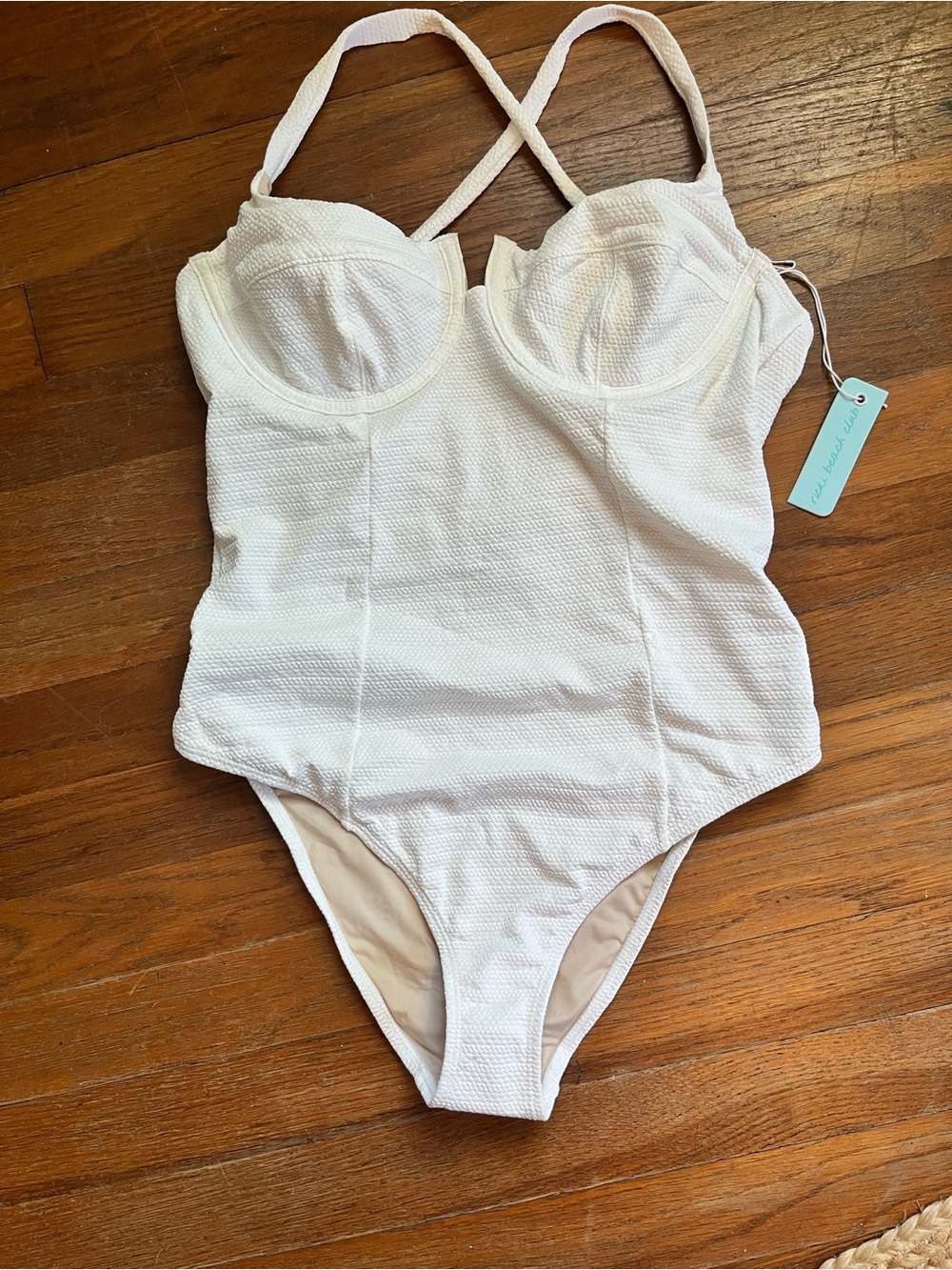 White Textured One-Piece Bridal Swimsuit with Bustier Cups medium